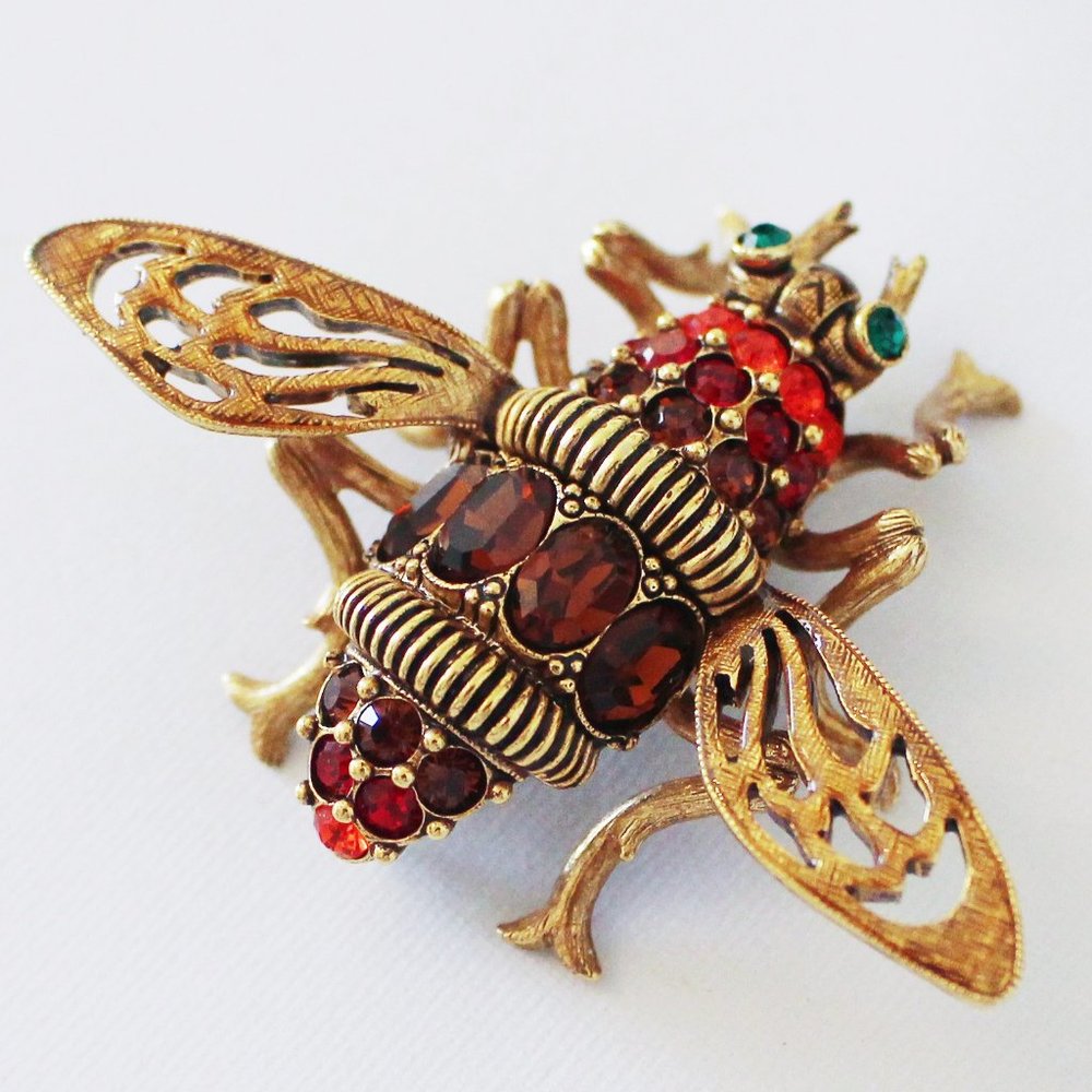 Joan Rivers Crystal and Enamel Antiqued Bee Pin